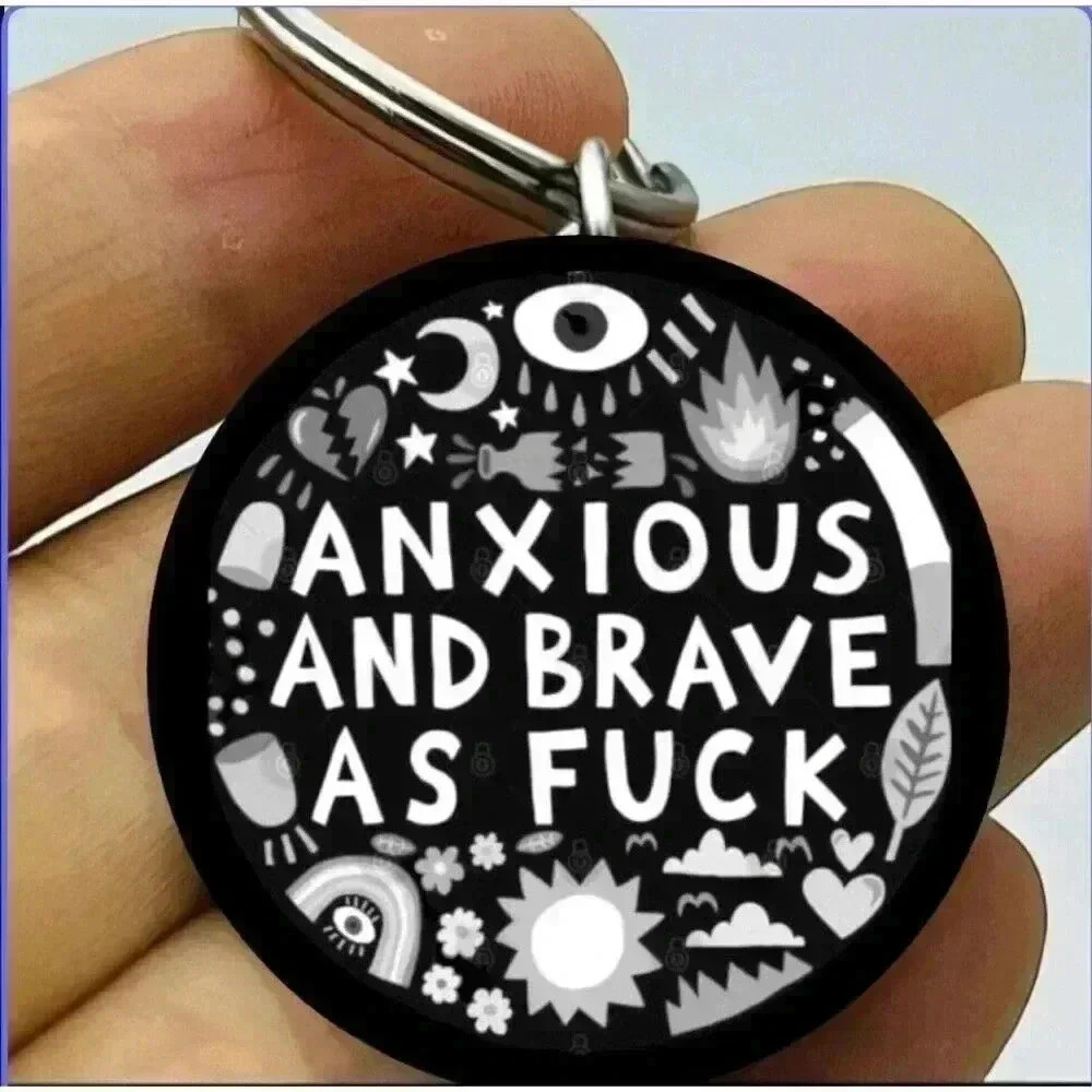 Emoji Cartoon Att Anime Anxious And Brave Af Hot Funnh Cute Quote Keychain